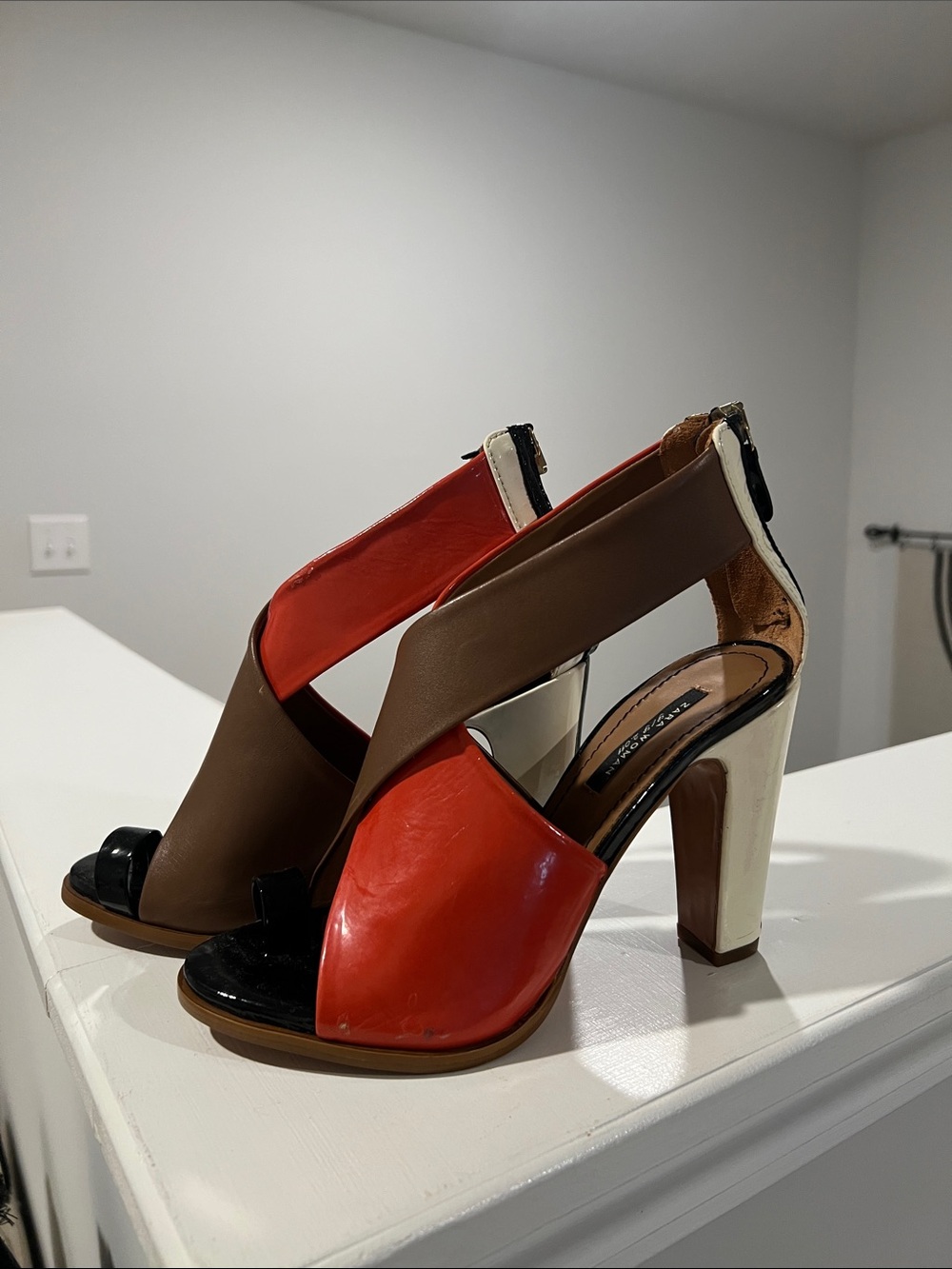 Zara Orange, Brown & Black Colorblock High Heel Sandals